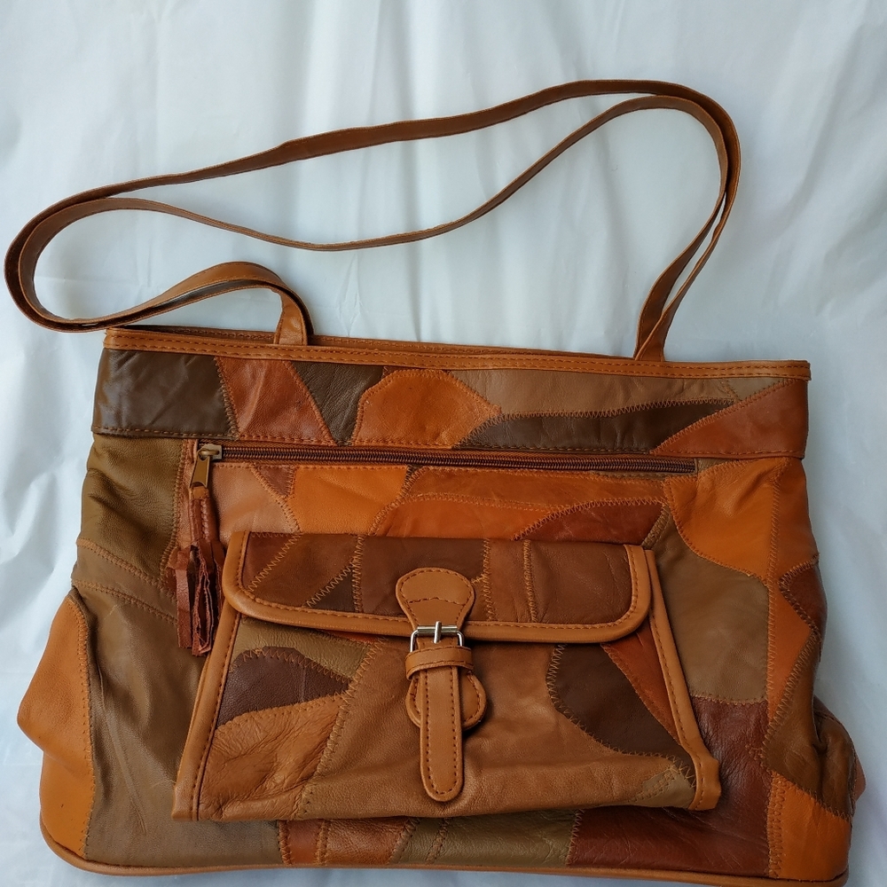 Patchwork Leather Shoulder Purse with BONUS!
